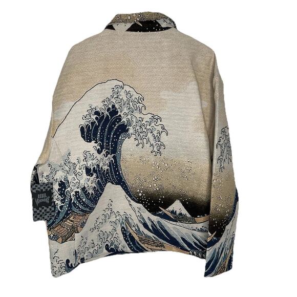 Rare The Great Wave Off Kanagawa Japan Tapestry Jacket Men's L Rebel Vengeance - Picture 4 of 8